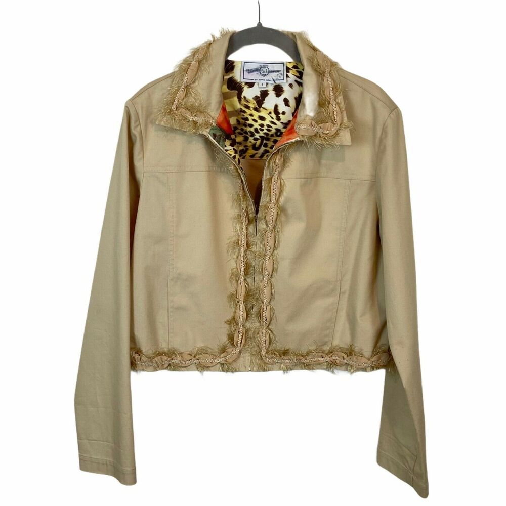 St. John By Marie Gray Tan Funky Zip Front Jacket